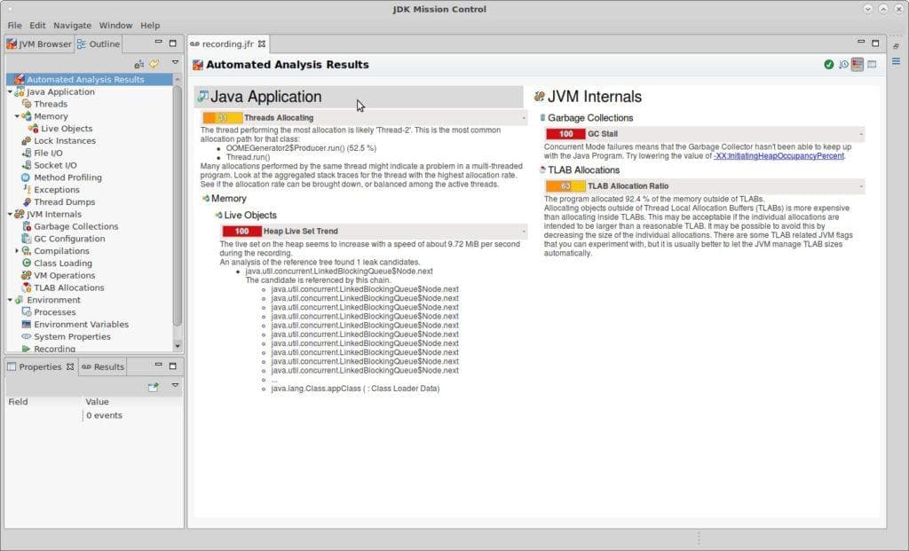 Java Mission Control 7 – Automated Analysis Results